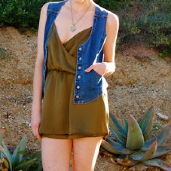 Urban Outfitters Pants - URBAN OUTFITTERS COPE OLIVE SILKY DRESS ROMPER